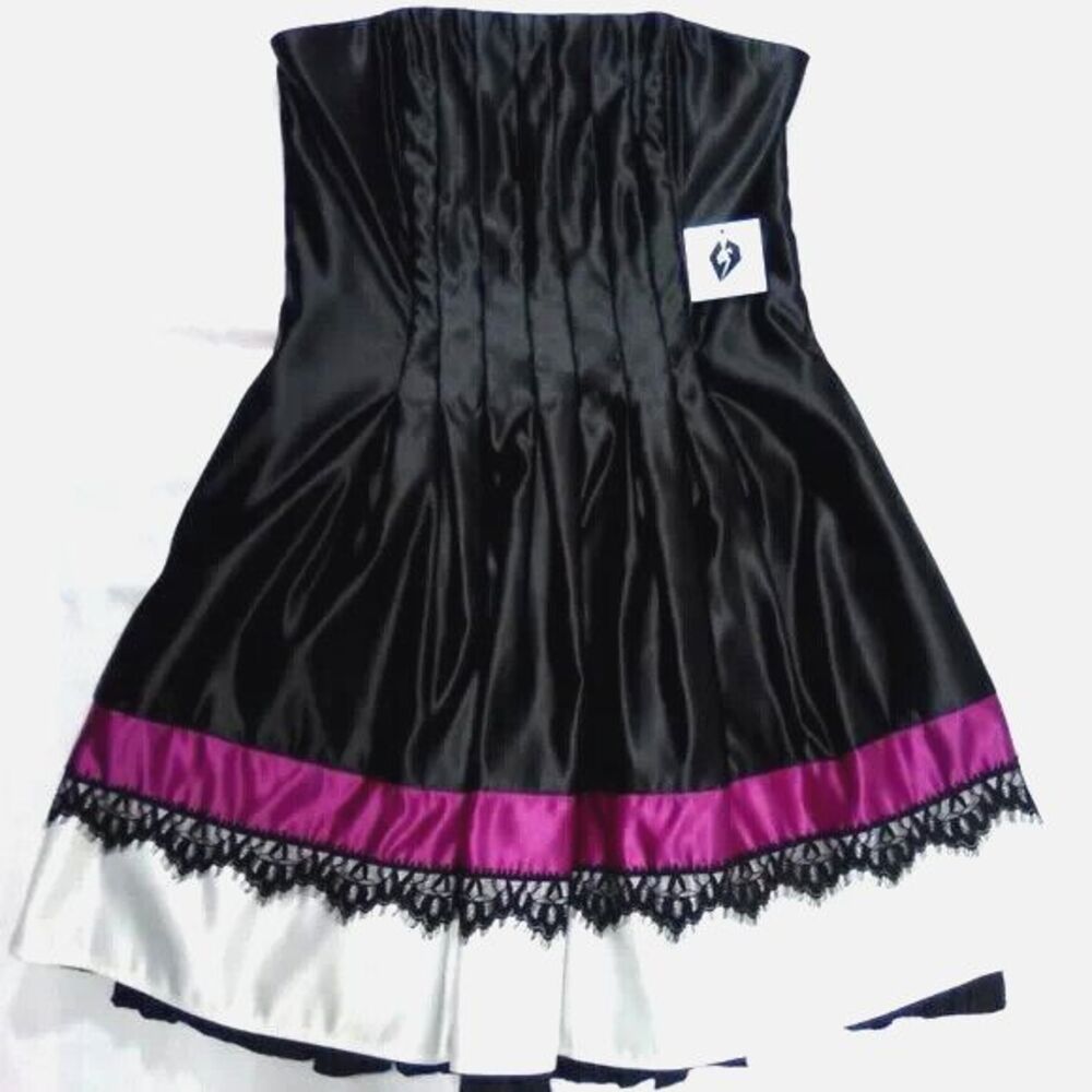 Jessica McClintock Strapless Fit & Fare Black/White /Purple Stain Lace Dress 10